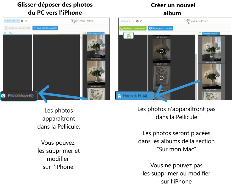 Différence entre Photothèque et Album dans CopyTrans Photo