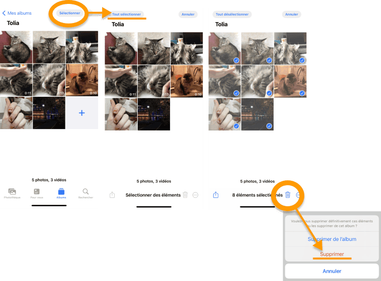 Supprimez le contenu de l'album sous iOS 16