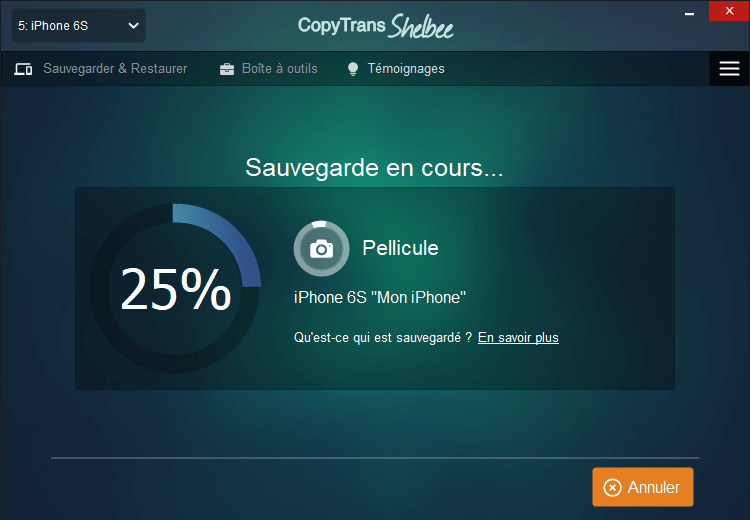 Sauvegarde CopyTrans Shelbee