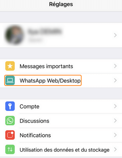 Les réglages de l'application WhatsApp sur l'iPhone