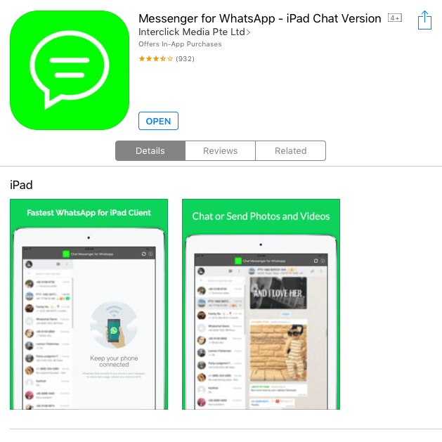 App Whatsapp pour iPad