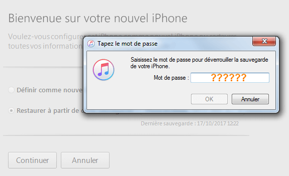 itunes me demande de saisir le mot de passe de sauvegarde