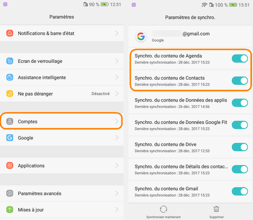 synchroniser contacts agenda avec gmail