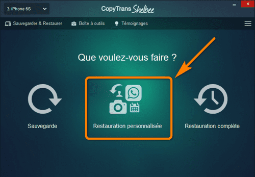 Restauration iPhone personnalisée via CopyTrans Shelbee