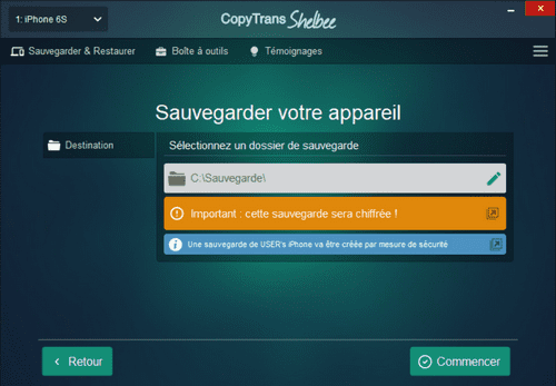 Sélectionner dossier de sauvegarde