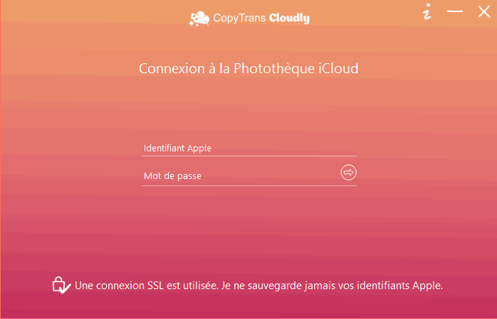 icloud connexion dans CopyTrans Cloudly