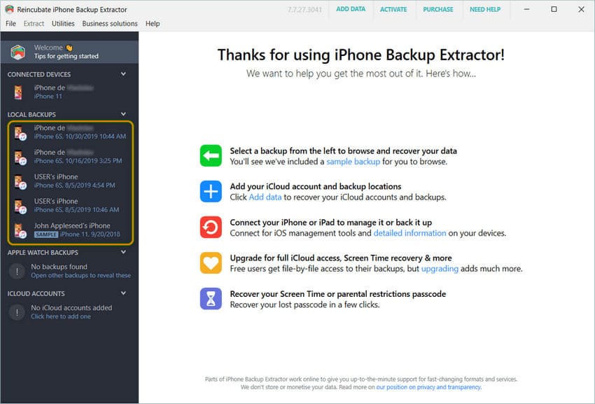 iphone backup extractor accueil