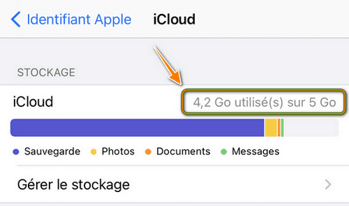 Stockage iCloud dans les Réglages iPhone