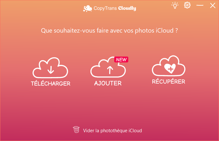Ecran d accueil de CopyTrans Cloudly