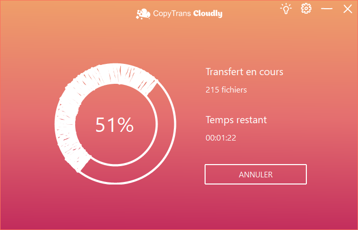 Transfert de fichiers vers iCloud dans CopyTrans Cloudly