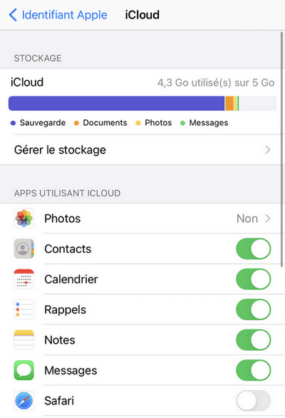 Apps utilisant iCloud (réglages iPhone)