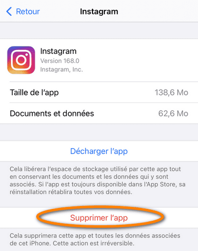 Supprimer Instagram sur iPhone