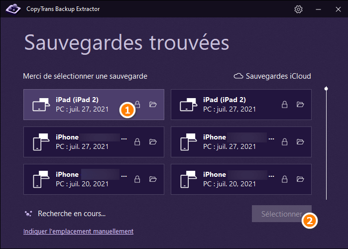 Vous allez avoir la liste de toutes les sauvegardes trouves