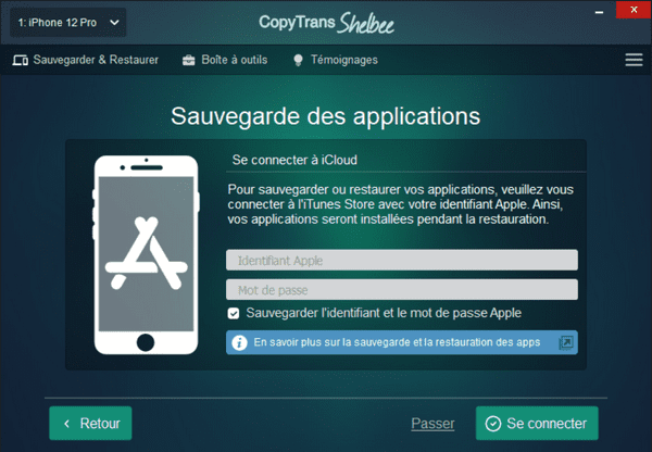 connecter iPhone à iCloud pour télécharger les applications