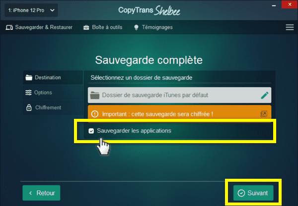 sauvegarder les applications d'iPhone