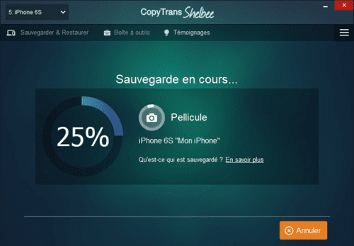 Sauvegarde d'iPhone en cours