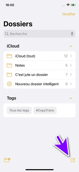 icône creer notes sur iphone