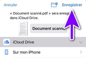 enregistrer document scanne iphone dans icloud drive