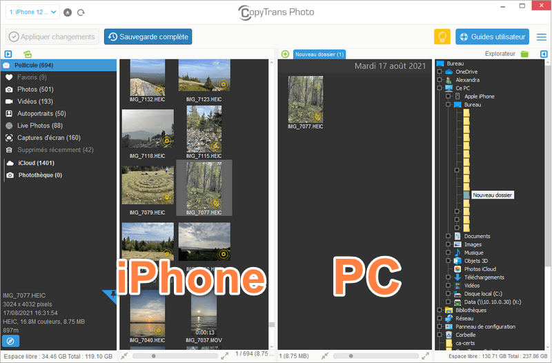 afficher les photos iPhone sur le PC