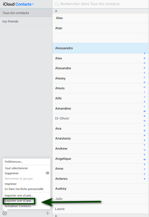 exporter les contacts icloud sur pc