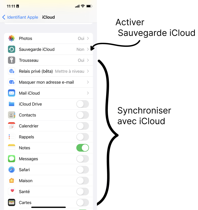 sauvegarde et synchronisation iCloud
