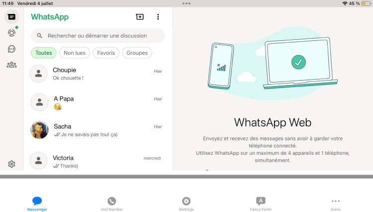 Apercu de vos discussions dans une application alternative à WhatsApp