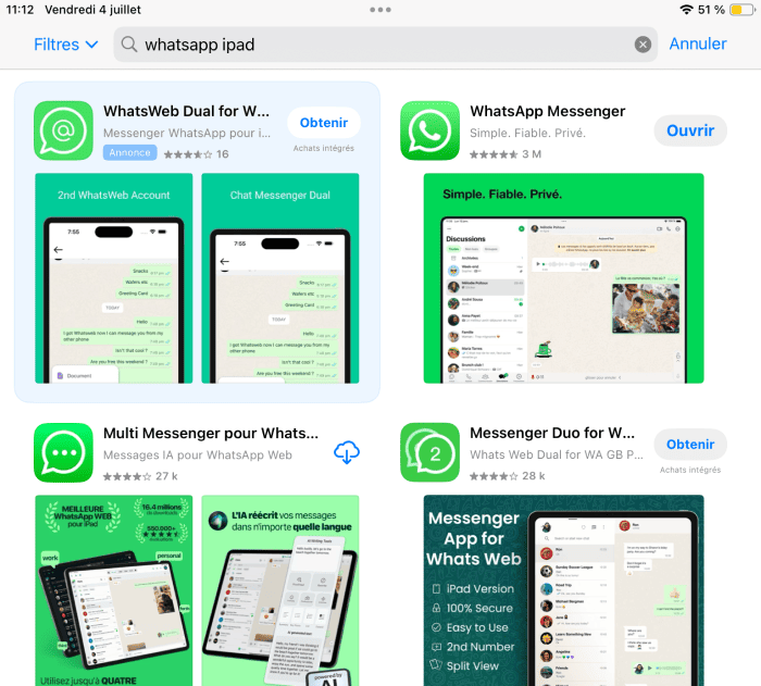 Choisissez une alternative à WhatsApp sur iPad dans l'App Store
