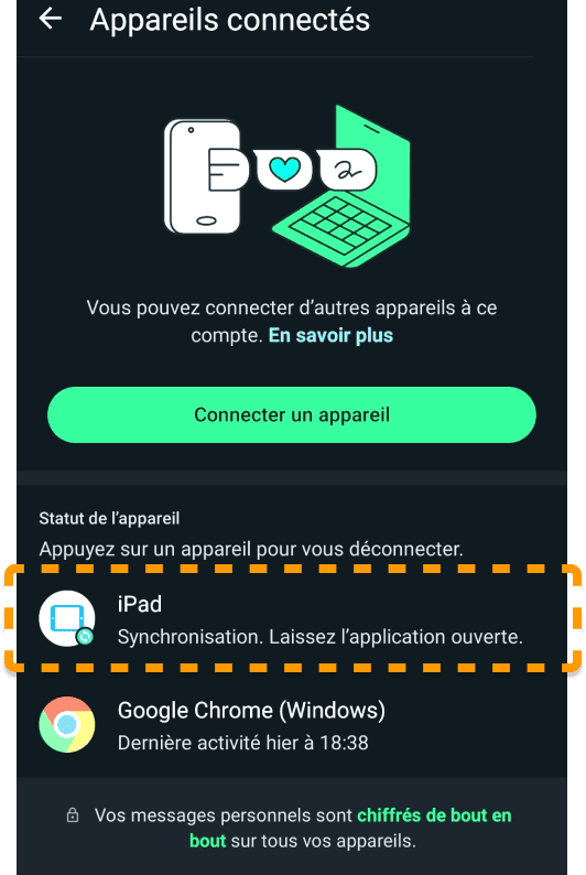 Avancement de la synchronisation avec WhatsApp iPad sur votre smartphone