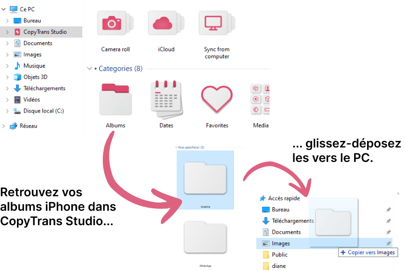 Transférez un album de l'iPhone au PC par simple glisser-déposer
