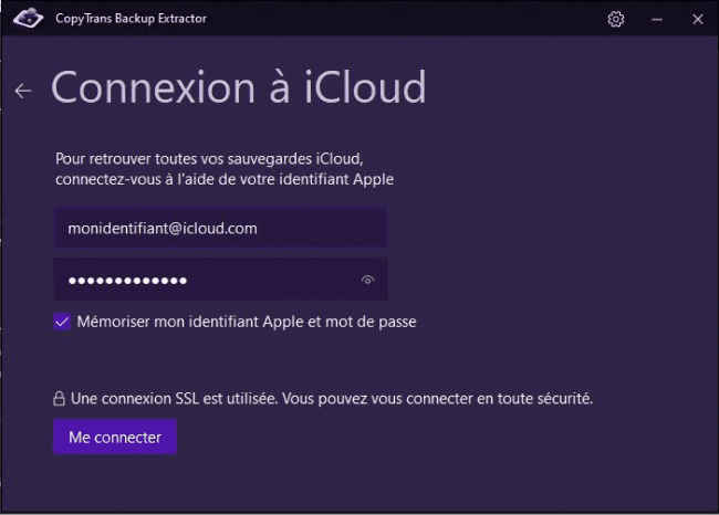 Entrez votre identifiant pour vous connectez à iCloud