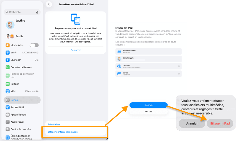 Effacer le contenu et les réglages de l'iPad