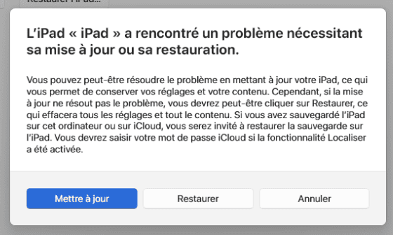 Réinitialiser l'iPad dans Appareils Apple