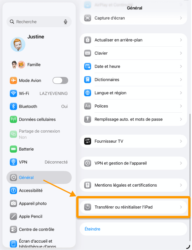 Réinitialiser iPad depuis les Réglages
