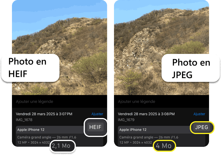 Comparaison de HEIC et JPEG