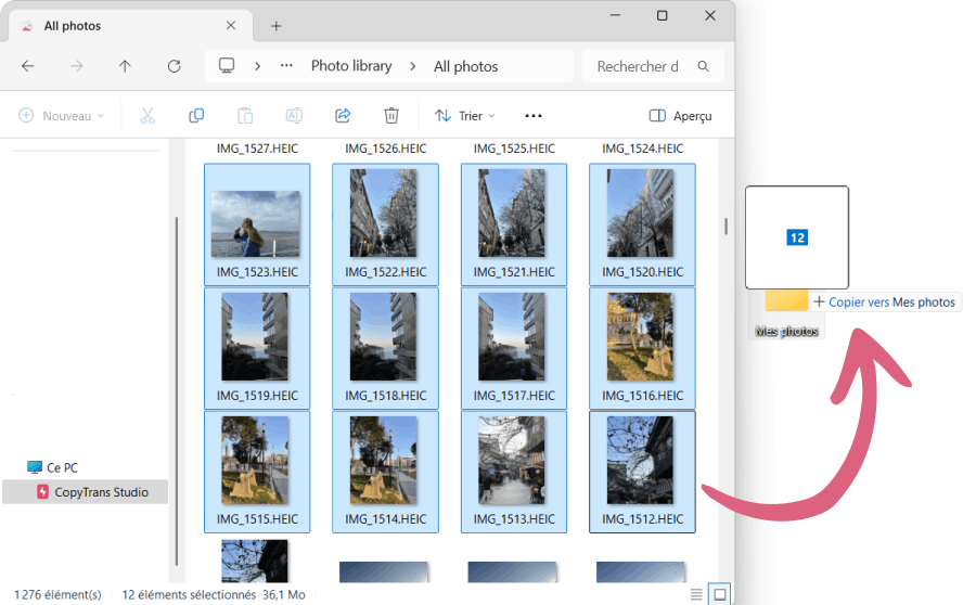 Copier les photos iPhone vers PC par glissé-déposé