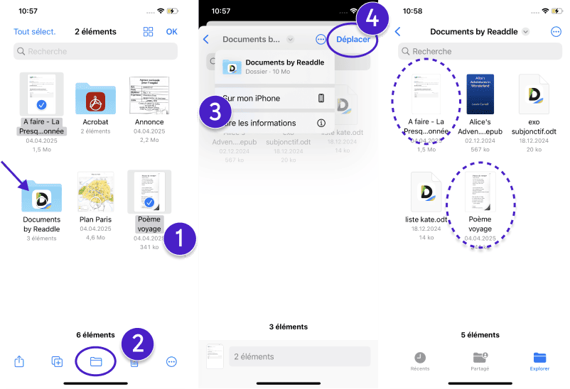 Comment déplacer un document dans un autre dossier dans Fichiers iPhone