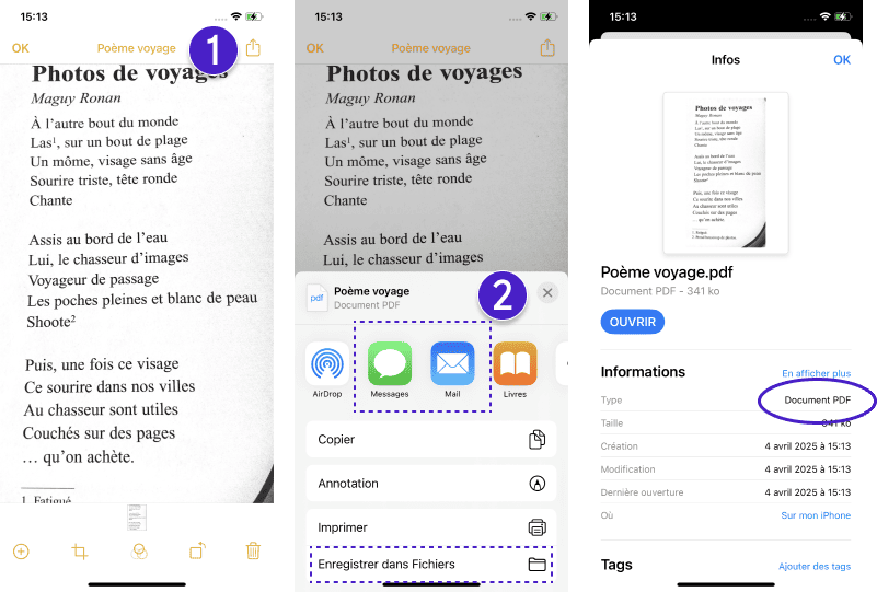 Faire un pdf sur iPhone en partageant une note