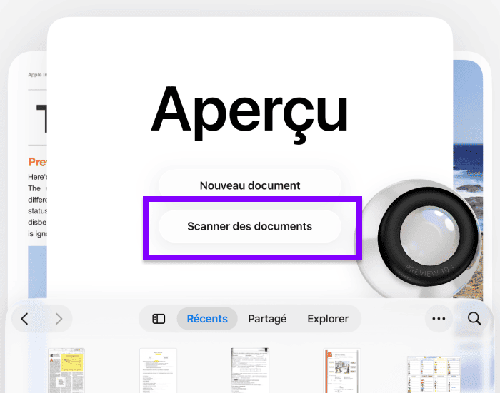 Scanner un document dans l'application Aperçu sur iPhone ou iPad