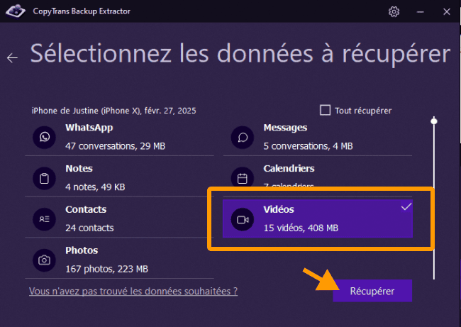 Cliquez pour récupérer les vidéos iphone supprimées sur le PC