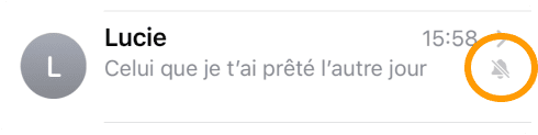 Une cloche barrée à côté d'une conversation indique que celle-ci est en sourdine