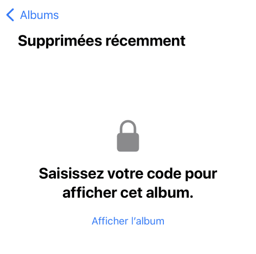 Entrez le code d'accès pour ouvrir les suppressions récentes
