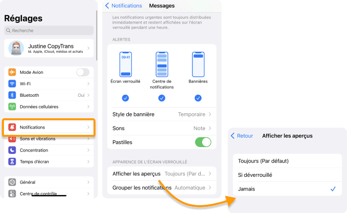 Masquer les notifications de messages sur iPhone