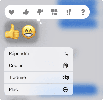Pressez un message pour ajouter une réaction sur iPhone