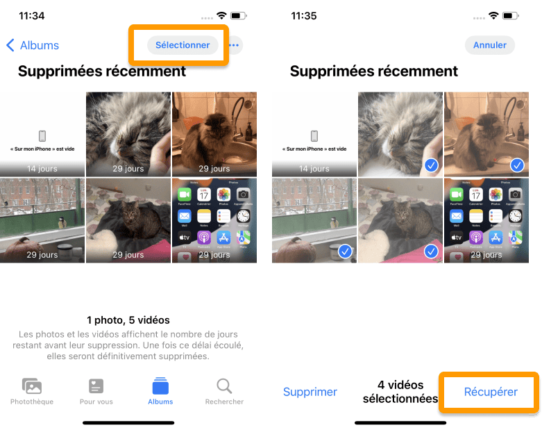 Sélectionnez les vidéos à récupérer