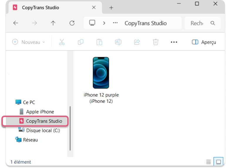 Où est CopyTrans Studio sous Windows 11