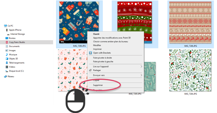 Supprimer vos photos iPhone depuis le PC avec un clic droit dans CopyTrans Studio