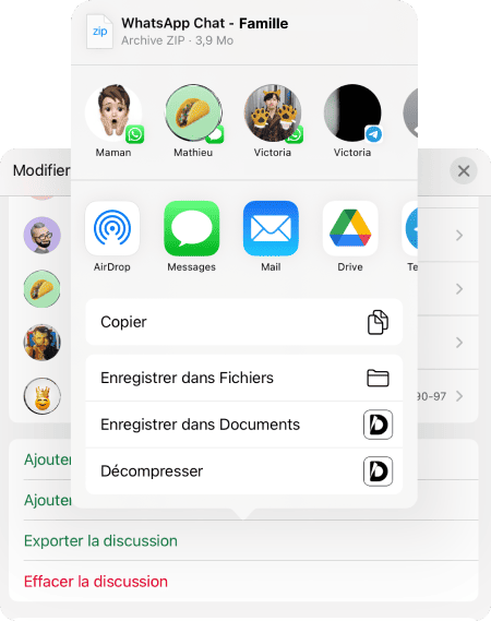 Choisissez la méthode qui vous convient le mieux pour exporter la discussion WhatsApp