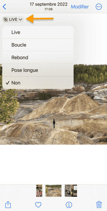 Cochez Non dans LIVE en haut à gauche de la photo pour désactiver l'effet live
