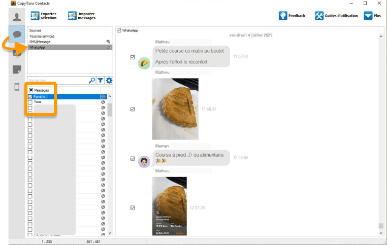 Sélectionner les discussions à exporter dans WhatsApp