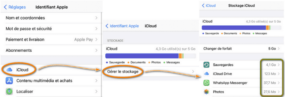 Stockage iCloud sur iPhone : taille des applications